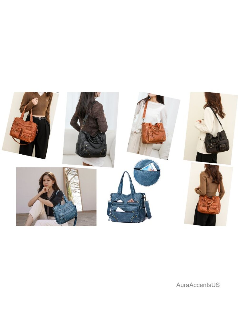 Hobo Handbag Top Handle Satchel Purse PU Leather Multi-Pocket - Picture 6 of 6
